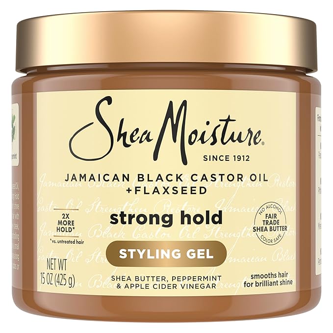 SheaMoisture Gel de peinado de fijación fuerte + aceite de ricino negro jamaicano que da un estilo controlado, retención durante todo el día