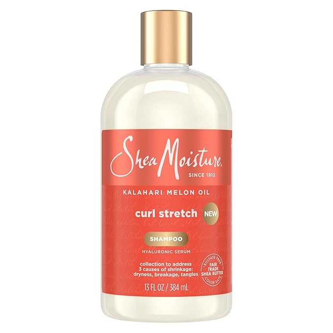 SheaMoisture Curl Stretch Champú Kalahari Aceite de melón infundido con suero hialurónico, limpia e hidrata para rizos fuertes y suaves, para cabello tipo