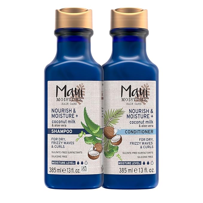 Maui Moisture Nourish & Moisture + Champú de leche de coco + acondicionador para hidratar y desenredar el cabello rizado