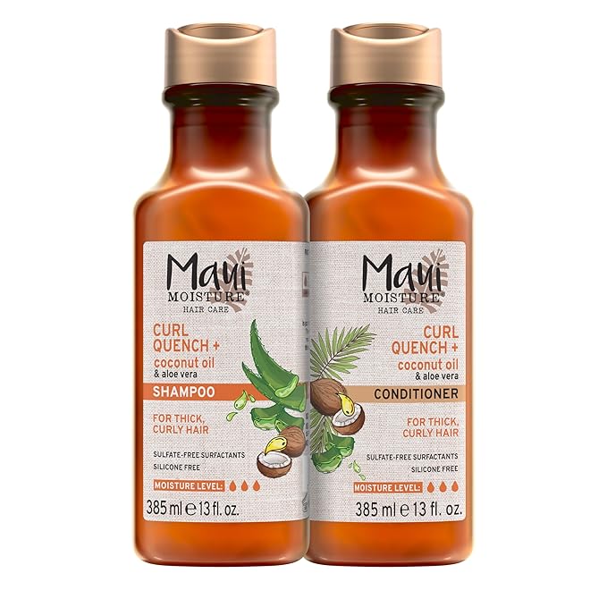 Maui Moisture Curl Quench + Champú de aceite de coco + acondicionador para hidratar y desenredar el cabello rizado