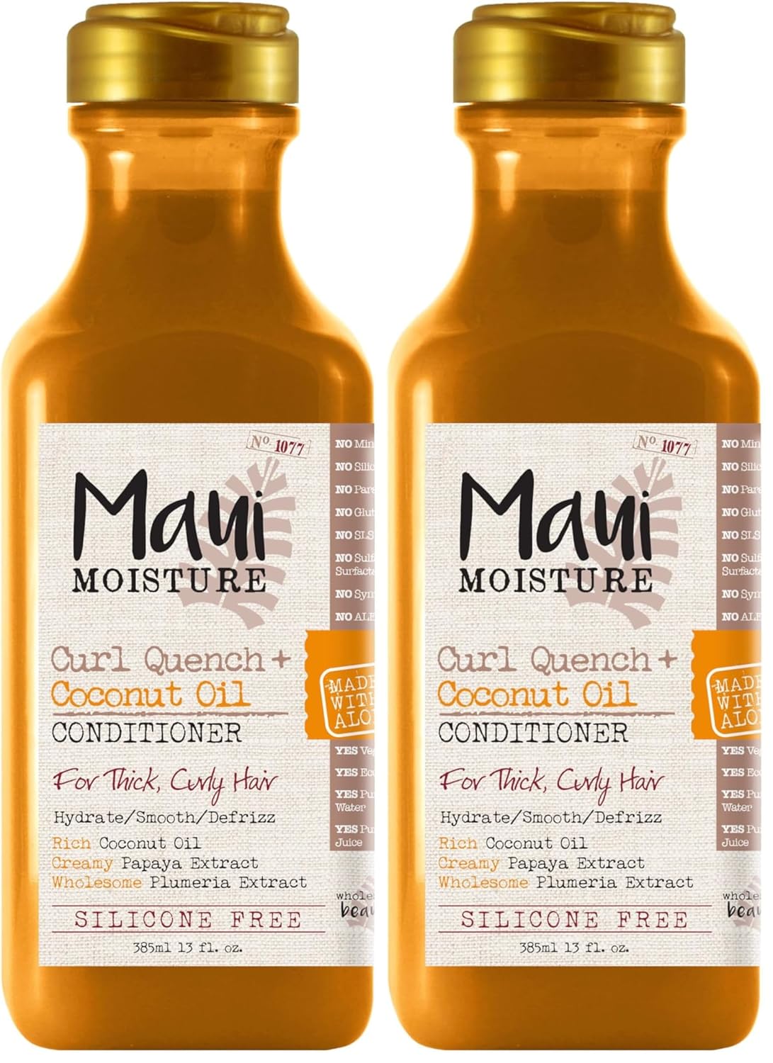 Maui Moisture Curl Quench + aceite de coco, acondicionador antiencrespamiento para hidratar y desenredar el cabello rizado apretado, acondicionador suavizante, vegano, sin silicona