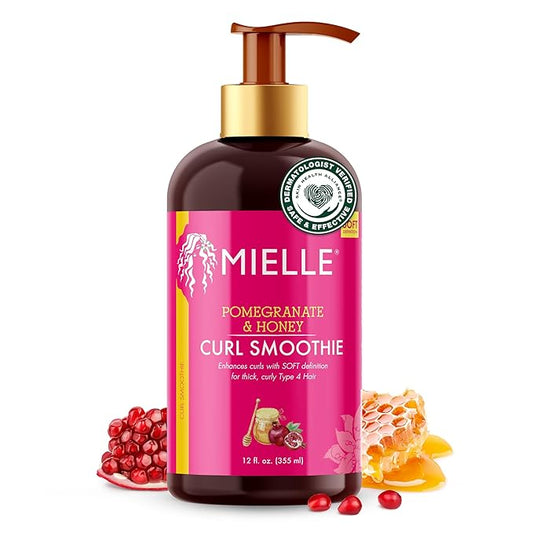 Mielle Organics Batido de granada y miel para mejorar los rizos, crema hidratante para el cabello rizado tipo 4 para cabello rizado y enrollado, suaviza, fortalece y define los rizos