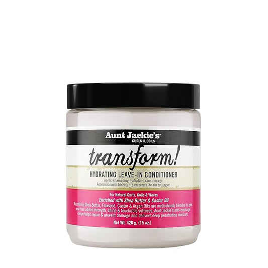 Aunt Jackie's Curls and Coils Transform Acondicionador hidratante sin enjuague para todo tipo de cabello y texturas, 15 onzas