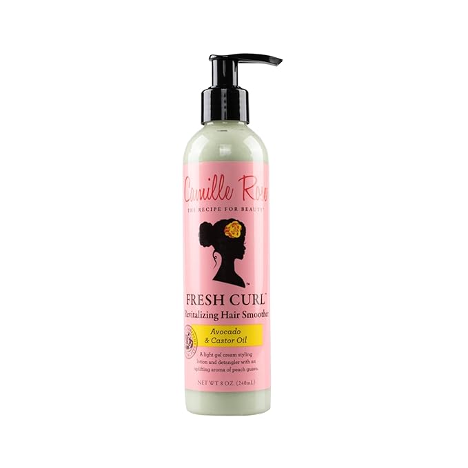 Camille Rose Fresh Curl Hair Styling Loción y desenredante, con aguacate y aceite de ricino, para hidratar y promover el crecimiento del cabello, para todo tipo de cabello, 8 onzas
