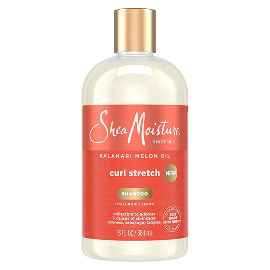 SheaMoisture Curl Stretch Champú Kalahari Aceite de melón infundido con suero hialurónico, limpia e hidrata para rizos fuertes y suaves, para cabello tipo