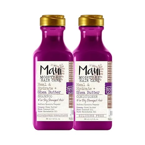 Champú Maui Moisture Heal & Hydrate + Shea Butter para reparar e hidratar profundamente el cabello rizado cerrado, acondicionador Heal & Hydrate + Shea Butter