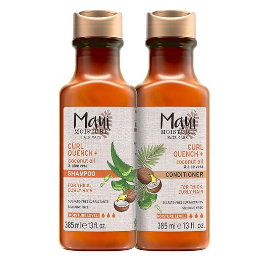 Maui Moisture Curl Quench + Champú de aceite de coco + acondicionador para hidratar y desenredar el cabello rizado