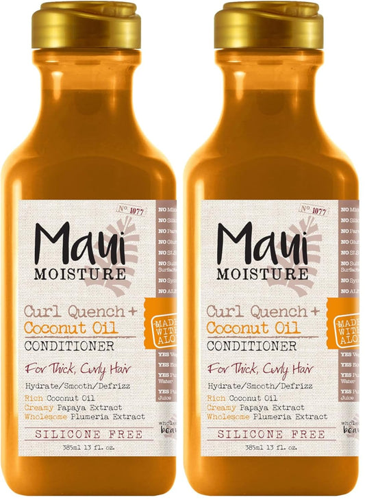 Maui Moisture Curl Quench + aceite de coco, acondicionador antiencrespamiento para hidratar y desenredar el cabello rizado apretado, acondicionador suavizante, vegano, sin silicona